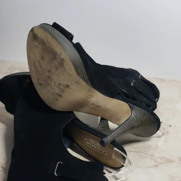 Coach Analeigh High Heel black Suede Open Toe Bootie Size 8 - Picture 7 of 8